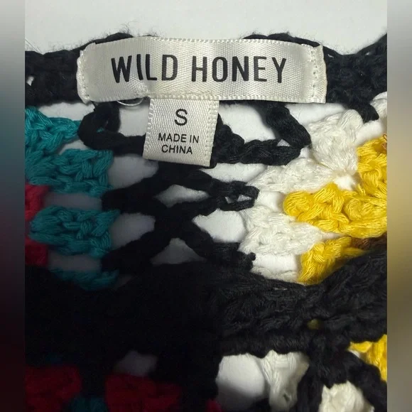 Wild Honey oversized bell sleeve Multicolor Crochet Knit cropped Sweater S - Picture 13 of 14